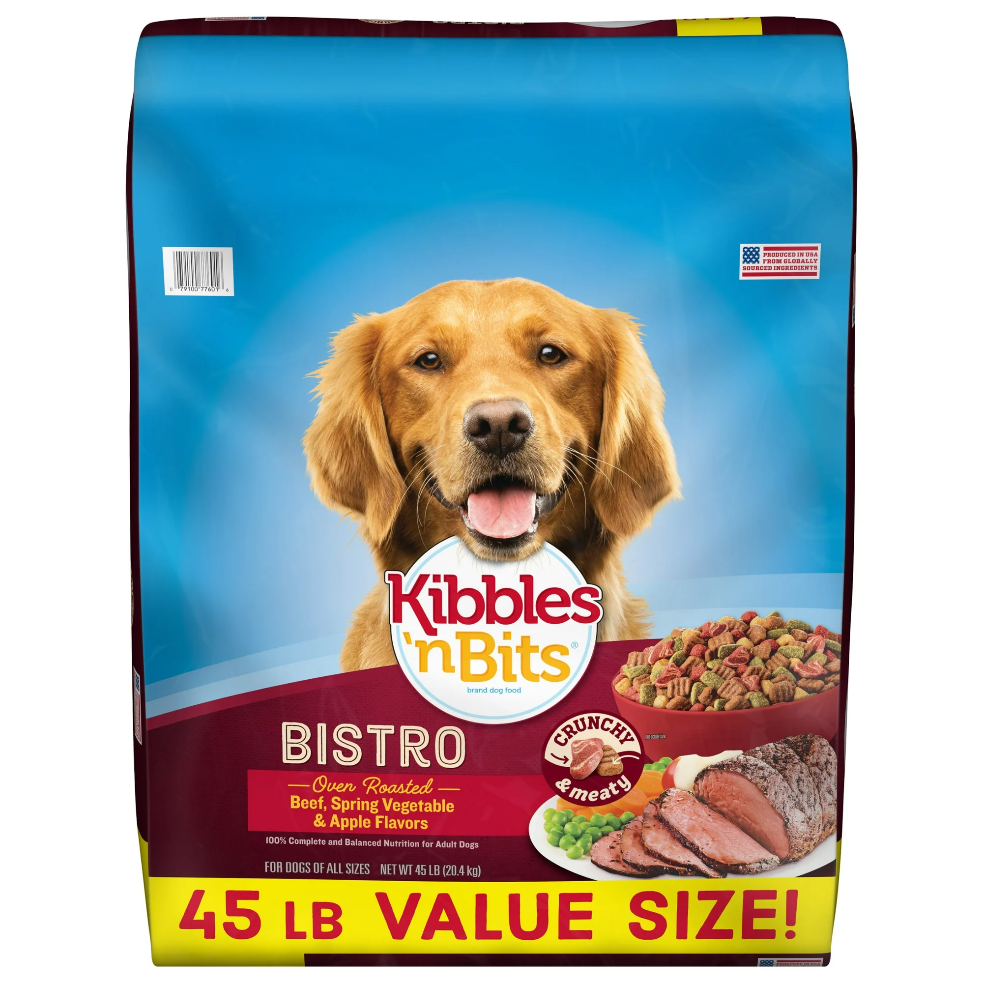 Kibbles 'n Bits Bistro Oven Roasted Beef, Vegetable & Apple Flavors Dry Dog Food, (1) 45 lb. Bag
