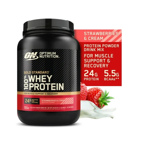 Optimum Nutrition Gold Standard 100% Whey Protein Powder, Strawberries & Cream, 1.5 lb, 22 Servings